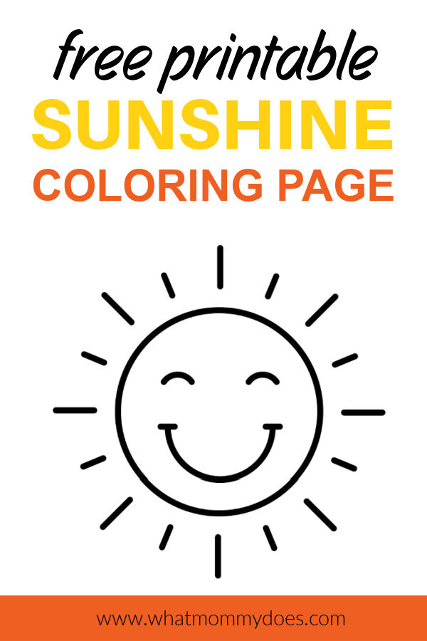 graphic of a smiling sun with the words "free printable sunshine coloring page" above it