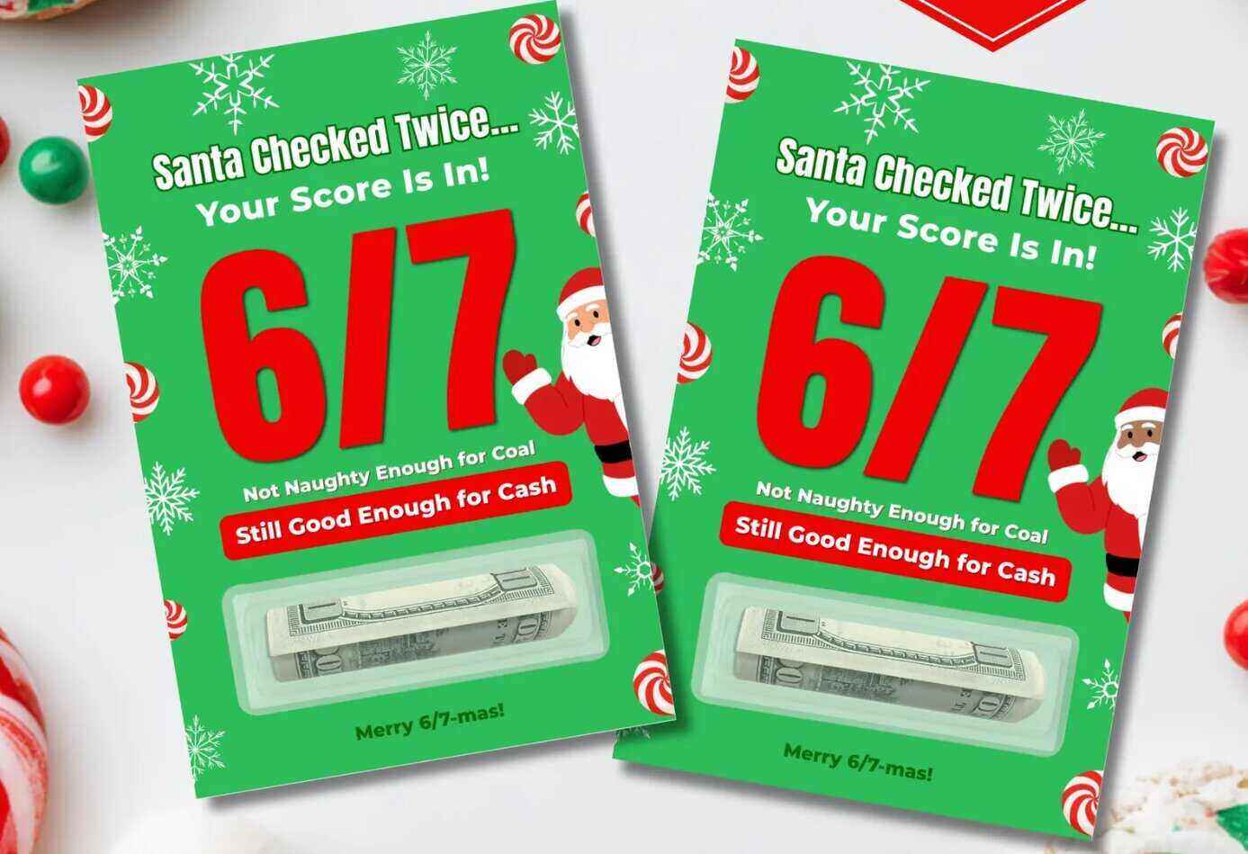 67 themed money gift card with see through plastic sleeve to hold cash