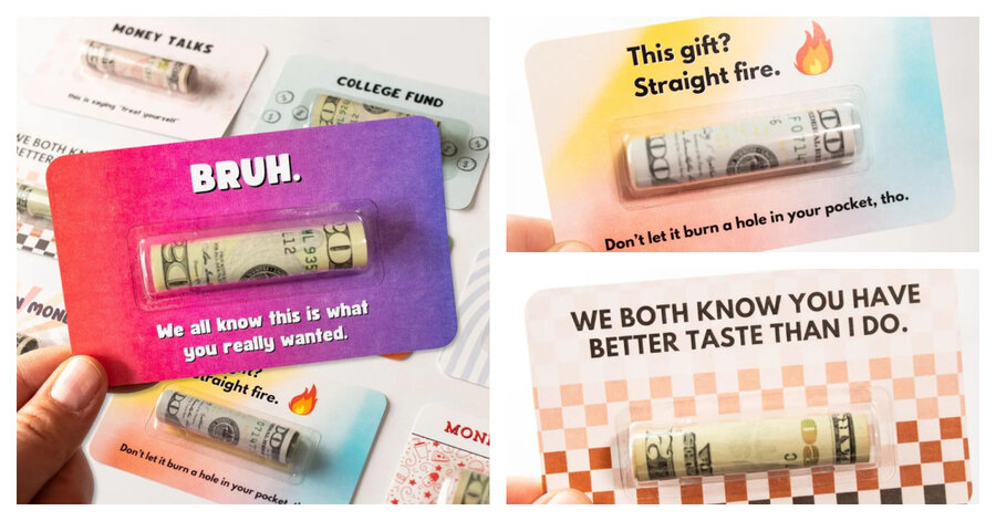 collage of 3 money gift holders for teenagers