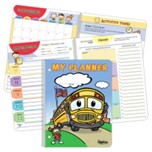 digital mockup of a student planner with a school bus on the front cover